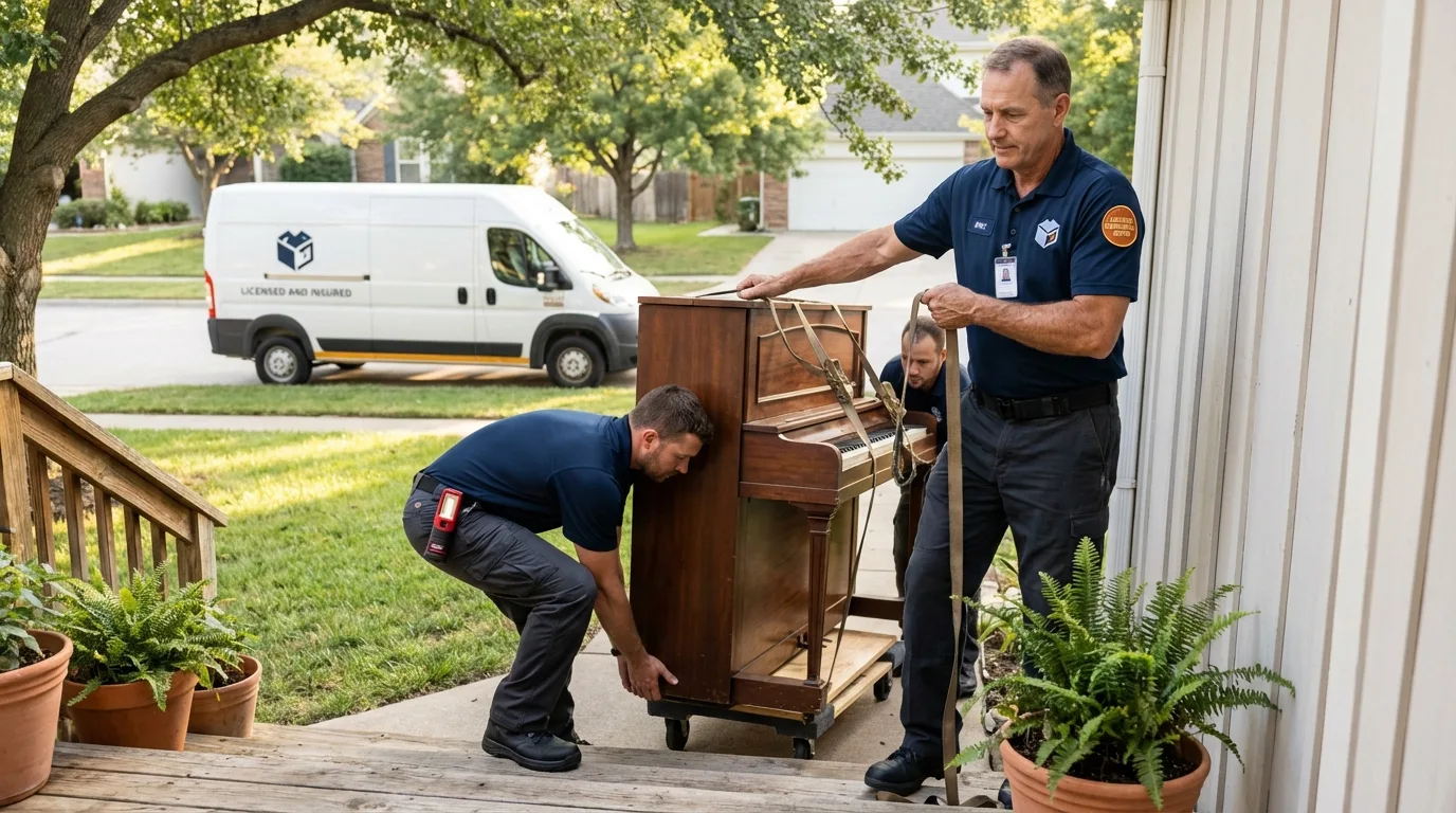 Licensed piano movers securing grand piano in Provo, UT